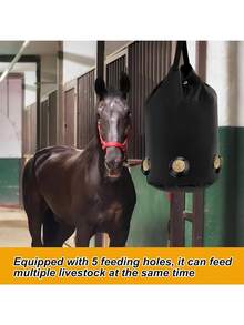 Goat Hay Feeder, Slow Feed Hay Bag For Horses, Sheep, Donkey, Cows, Alpacas And Ostriches, Premium Oxford Waterproof Fabric, Circle Leather Reinforced 5 Open Feeding Hole For Resist Biting - 彩色 - 查看 5