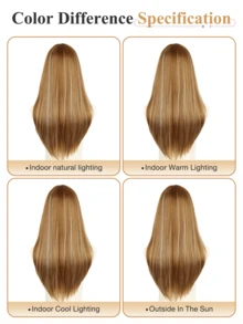 24英寸长层次直发假发，带刘海，渐变金色，耐热合成材料，自然层次感，适合日常佩戴、派对、角色扮演等场合。 - 挑染金色 - 查看 11