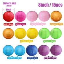 Bộ 15 chiếc đèn lồng giấy nhiều màu sắc, thích hợp để trang trí tiệc sinh nhật, đồ trang trí treo lễ hội, trang trí sự kiện tại nhà, đèn lồng giấy nhiều màu. - Nhiều màu - Xem 10