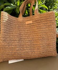 Burberry 时尚棕色编织包，女神风拉菲草手提包，化妆包，新款大容量化妆包 - 焦糖色 - 查看 1