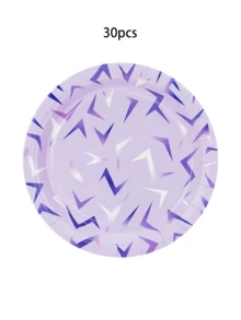 10个/30个/50个装 K-Pop歌手生日派对餐盘装饰 梦幻音乐主题派对纸盘 餐盘 甜点盘 蓝紫色闪光餐具套装 适合女孩男孩生日派对 婴儿派对用品 - 彩色 - 查看 10