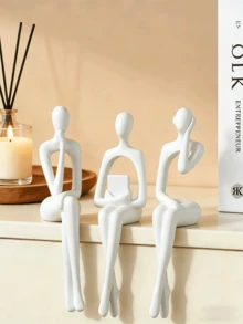 1件优雅现代抽象白色思考者雕塑，简约现代风格坐姿摆件，适合办公室装饰、毕业典礼装饰、卧室装饰、生日礼物、房间装饰、教师节礼物、母亲节礼物和情人节礼物。 - 彩色 - 查看 6