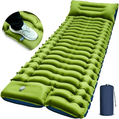 Ultralight Camping Sleeping Pad With Pillow, Built-In Foot Pump, Inflatable Sleeping Mat, Portable And Lightweight, Suitable For Camping, Backpacking, Hiking, Tent Camping