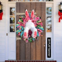 1pc Large Polyester Rabbit & Wreath Door Hanging - 35.4" X 70.9" Multipurpose Indoor Outdoor Decor Sign, Suitable For All Occasions, Universal Holiday Party Banner, No Electricity Required - Multicolor - View 2