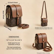 LEATVOOK New Fashion Classic Versatile PU Waterproof Fabric Shoulder Bag, Printed Design Metal Chain Decoration Design French Baguette Bag, Women's Shoulder Bag Suitable For Shopping. Commuting, Travel Use, Best Mother's Day And Valentine's Day Gifts - 棕色 - 查看 4