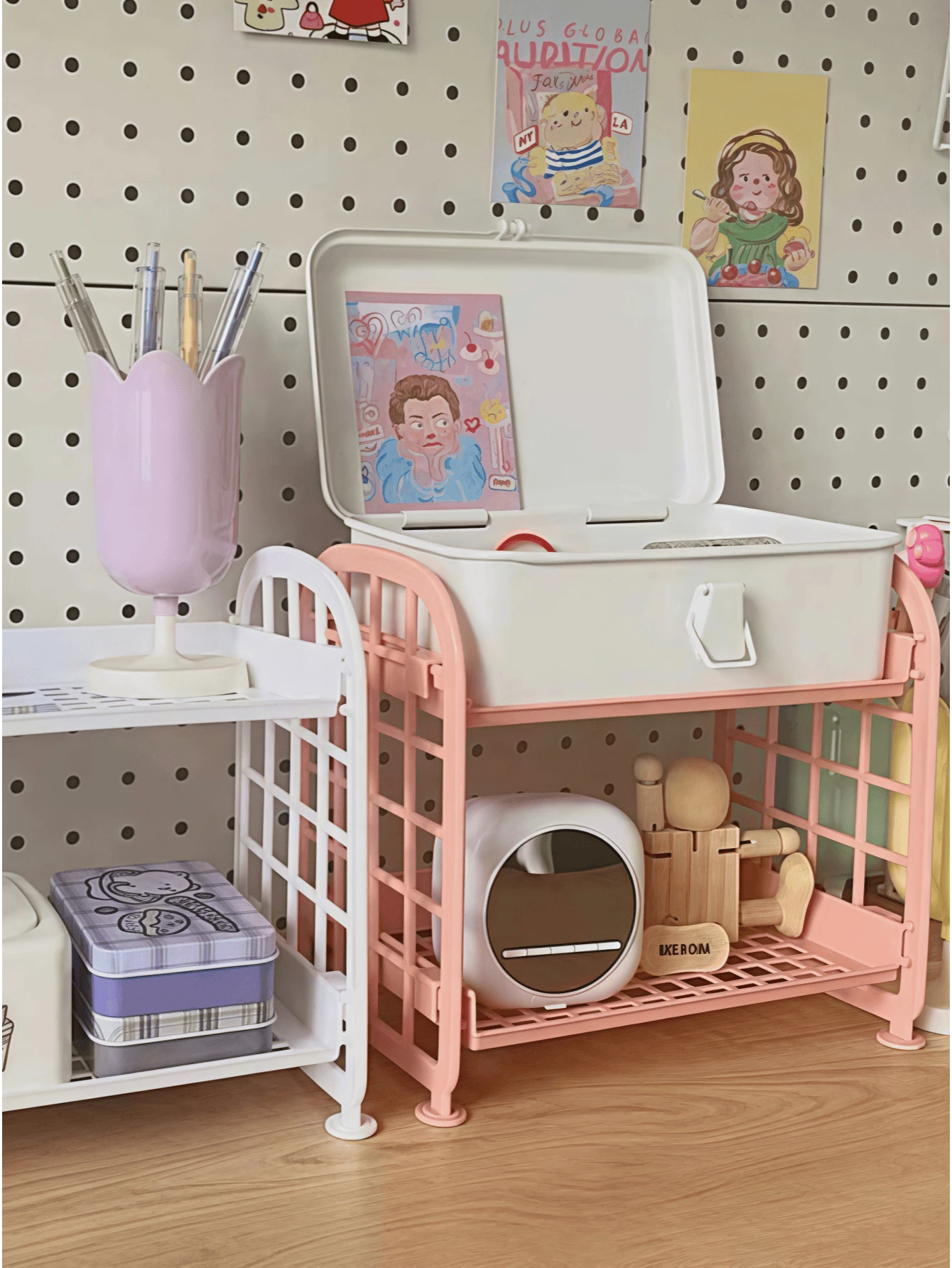 1个学生宿舍双层折叠桌面浴室收纳架 - 粉色 - 查看 1