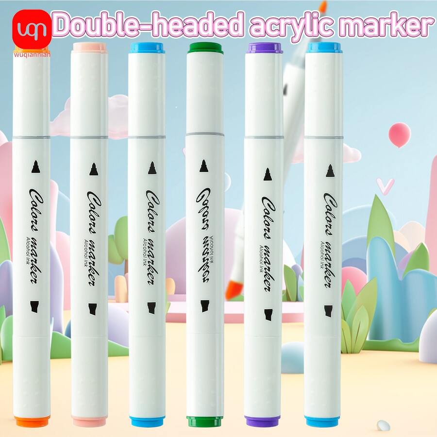 WUQIANNIAN 1 Set de 12/24/36/48/60 Marcadores de Doble Punta WQN, Marcadores Acrílicos y Plumas de Acuarela, Coloración Uniforme, Resistentes a la Decoloración, Inodoros, Adecuados para Diversos Escenarios de Garabateo y Dibujo, Temporada de Regreso a Clases - Multicolor - Ver 1