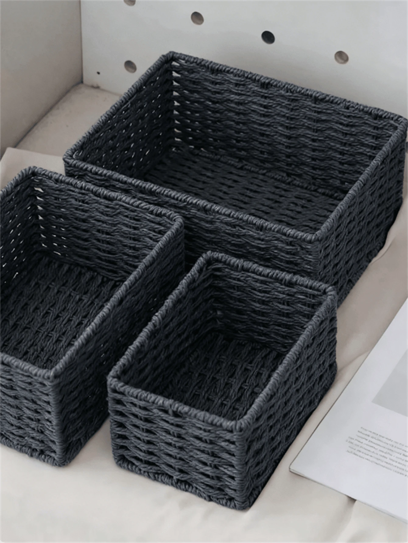 Handmade Woven Storage Baskets, Bathroom Vanity Organizer Racks, Kitchen Snack & Candy Racks, Office/Study Bookcases, Stationery & Medicine Boxes, Toy Storage Baskets, Vanity Makeup & Skincare Organizer Racks, Home Decor Baskets, Gift Baskets, Cosmetic Storage Baskets, Living Room Storage Baskets - Black - View 1