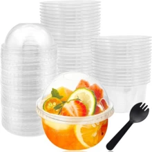 50/100Pack Plastic Parfait Cups With Dome Lids, Dessert Cups, 12/16oz Yogurt Parfait Cups With Sporks, Clear Plastic Cup With Dome Lids (No Hole) For Yogurt, Dessert, Ice Cream, Cupcake, Snacks, Pudding, Fruits - 8 oz - 查看 11