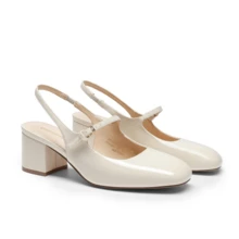 Women's Mary Jane Low Chunky Heels Slingback Closed Square Toe Dress Shoes Elegant Wedding Party Work Office Pumps Shoes - Màu be - Xem 9