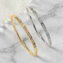 1pc 18K Gold Plated Copper Bracelet With Zirconia Stones, Elegant For Daily Wear And Parties - Multicolor - View 6