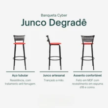Set Of 4 High Stools With Black Frame And Gradient Wicker Backrest - Ideal For Counters, Islands, Worktops, Gourmet Areas, Bars, American Kitchens, And Pools - 紅座 - 查看 3