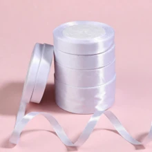 10-38毫米优雅白色缎带 - 25码，涤纶工艺胶带，适用于礼品包装和蛋糕装饰 - 白色 - 查看 1