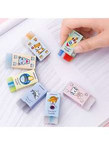 3片/6片装卡通三明治橡皮擦，学生专用，清洁干净，几乎不留残渣，果冻橡皮擦，创意动物造型文具，外观精美的果冻三明治橡皮擦，动物图案，清洁无痕，学生考试和绘画橡皮擦，创意动物三明治橡皮擦，透明果冻橡皮擦，学生文具，奖品橡皮擦 - 彩色 - 查看 3