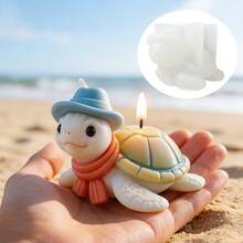 可爱戴绅士帽的乌龟硅胶蜡烛模具，DIY戴围巾乌龟蜡烛模具，适用于树脂、石膏、粘土、混凝土、水泥工艺品、礼品和家居装饰 - 白色 - 查看 1