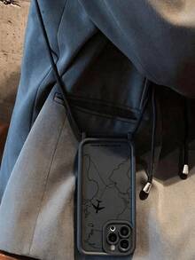 飞机图案单件装极简地图与飞机线条设计高韧性TPU防震保护手机壳，配手工编织挂绳，适合作为节日礼物，兼容 XS/XS Max/XR/11/12/13/14/14 Plus/15/15 Plus/16/16 Plus/7/8 Plus/17等型号 - 彩色 - 查看 3