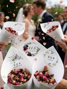 1/10/30/50/100pcs Customizable Confetti Cone Template - Printable Wedding Toss Cones For Rice, Petals, Confetti, DIY Wedding Recessional Decor, Valentine's Day Gift, Wedding Gift, Wedding Accessories, Bridesmaid Gift, Christmas Gift, Christmas Decor, Thanksgiving Gift, New Year Gift, Party Decor ,Forever Love, Personalized Wedding Favors - Multicolor - View 7