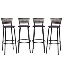 Set Of 4 High Stools With Black Frame And Gradient Wicker Backrest - Ideal For Counters, Islands, Worktops, Gourmet Areas, Bars, American Kitchens, And Pools - 深棕色座椅 - 查看 7