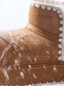 CAMEL CROWN 大圆头冬季户外防滑女士雪地靴真皮防水保暖靴 - 駝色 - 查看 2