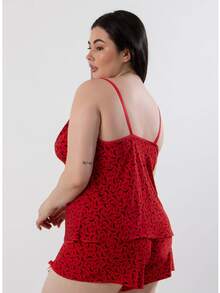 Baby Doll Short Doll Plus Size Pijama feminino Malha Fria Liganete Estampado - Multicolorido - Visão 4