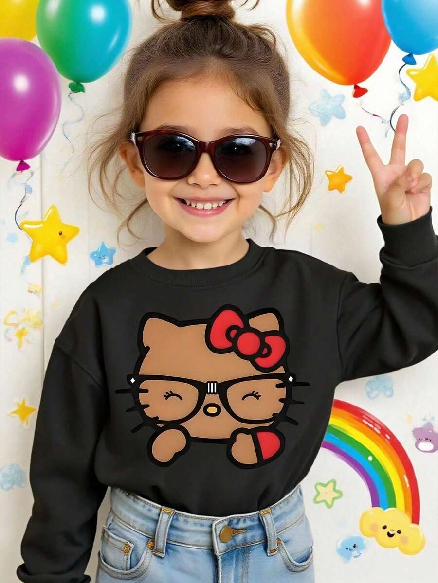 Sanrio Authorized Teen Girl Clothes - Hoodie | Cute Basic Style, Skin Friendly And Comfortable, Classic  With Hello Kitty Print, Suitable For Daily Outings/Friend Gatherings - 黑色 - 查看 1