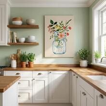 1件现代墙面艺术画，优雅花束，极简插画，植物装饰，适用于客厅、浴室、卧室 - 彩色 - 查看 2