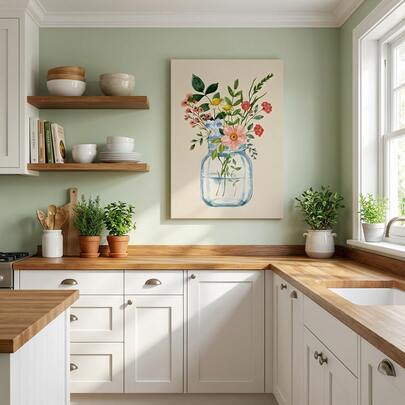 1件现代墙面艺术画，优雅花束，极简插画，植物装饰，适用于客厅、浴室、卧室