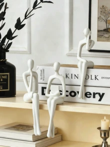 1件优雅现代抽象白色思考者雕塑，简约现代风格坐姿摆件，适合办公室装饰、毕业典礼装饰、卧室装饰、生日礼物、房间装饰、教师节礼物、母亲节礼物和情人节礼物。 - 彩色 - 查看 3