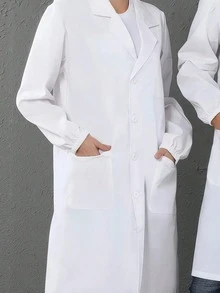 1pc Custom Fitted Lab Workwear, Professional Polyester Long Sleeve Doctor/Nurse Work Jacket, White Pharmacy Lab Coat - White - View 2