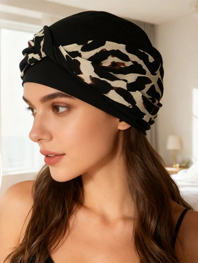 1 pieza Sombrero de pañuelo de estilo callejero europeo y americano, diadema impresa con giro, sombrero de pañuelo floral, adecuado para pacientes con cáncer, turbante de quimioterapia elástico