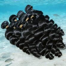 BINF 15A Loose Wave Raw Burmese Curly Bundles Human Hair Extensions Double Weft Remy Natural Black Wave Bundles Quick Weaving Tissage - Natural Black - 查看 1
