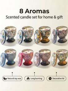 1/4支装天然大豆蜡香氛蜡烛，单盒装或4支装礼盒可选，8种香型可选，可重复使用的优雅金属杯，适合节日装饰和送礼，香味持久。 - 多色[有乾燥花] - 查看 1