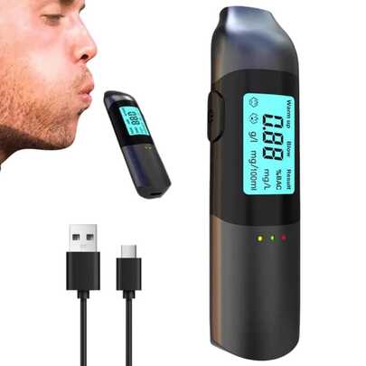 1 pieza Detector de alcohol tipo soplado sin contacto de alta precisión, alcoholímetro portátil profesional para pruebas de conducción en estado de ebriedad con pantalla LCD digital de respuesta rápida, apagado automático y larga duración de la batería para conductores, personal de aplicación de la ley, en el lugar de trabajo, fiestas, bodas y uso diario