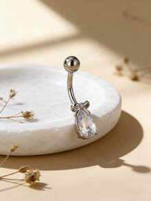 1 chiếc khuyên rốn hình nơ giọt nước thời trang đính đá Cubic Zirconia, trang sức xỏ khuyên cơ thể dành cho nữ, thích hợp đeo hàng ngày, đi biển, dự tiệc. - giọt nước - Xem 4