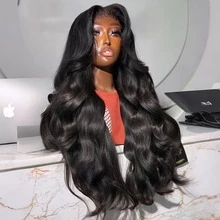 200% 密度 13x4 卷发假发，巴西真人发，34 英寸深波浪蕾丝前假发，真人发超薄蕾丝，0.1 毫米湿波浪蕾丝前假发，真人处女发，预先拔毛，13x6 深波浪假发，带婴儿绒毛，4x4 5x5 即戴即走，无需胶水，真人混纺发 - 自然色&黑色系 - 查看 3