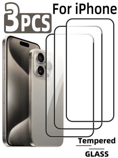 3pcs Full Coverage Tempered Glass Screen Protector For Apple, High Definition & Hardness, Scratch-Resistant, Fingerprint-Proof, Oil-Proof, Anti-Drop, Compatible With Phone Cases, Easy Installation
