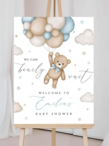 Poster chào mừng hình gấu bông tùy chỉnh, Poster chào mừng tiệc mừng bé trai "Chúng tôi rất háo hức", Khinh khí cầu màu xanh dương, Biển chào mừng tiệc mừng bé hình gấu và bóng bay, Trang trí phòng trẻ em, Trang trí ngày Valentine (Không khung) - Nhiều màu - Xem 5