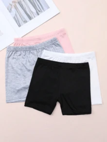 4件組少女經典純色牛奶絲透氣短褲，百搭日常穿著，夏季適用 - 彩色 - 查看 3
