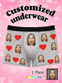 Customizable Photo & Graphic Print Men's Boxer Briefs, Personalized Fashion & Fun Style, Suitable For Daily Wear And Gift Giving - Grey - View 1