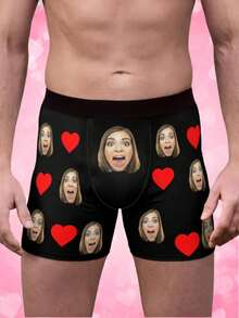 1pc Men's With Customizable Photo & Pattern Feature, For Personalized Fashion, Fun Custom Style, Boxer Briefs, Suitable For Daily Wear & Gifting ,For Family - Multicolor - View 2