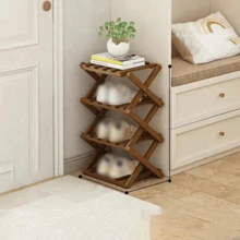 1 chiếc kệ giày gấp gọn đơn giản bằng tre, không cần lắp đặt, dùng để cất giày dép ở lối vào. - màu nâu - Xem 1