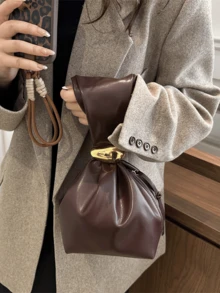 1pc Solid Color PU Leather Handbag, Burgundy Ancora Design, Women's Personalized Mini Cloud Pleated Bag With Metal Decor Zipper Closure, Suitable For Daily And Outdoor Use , New Year , Burgundy Bag - Màu Đỏ Sâu - Xem 5