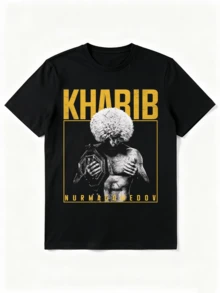 Camiseta gráfica retro vintage de los 90 para hombres - Diseño inspirado en el jet de combate y Khabib de los 90, letras amarillas llamativas, ropa de calle ligera de verano, camiseta casual de cuello redondo para hombres - Negro - Ver 6