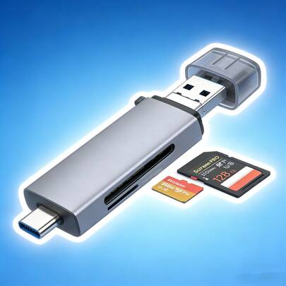 ¡Lector de tarjetas OTG muy práctico! Admite la lectura simultánea de tarjetas SD/TF, totalmente compatible con interfaces Tipo-C, USB3.0, Micro USB, transferencia de alta velocidad de 5Gbps, ¡utilizable tanto para teléfonos inteligentes como para computadoras!