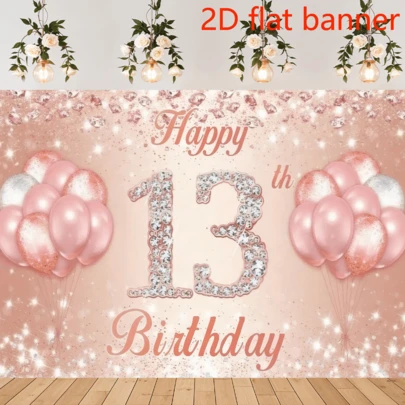 لافتة عيد ميلاد 13 باللون الوردي الذهبي - ديكور حفلة داخلي/خارجي، تصميم بالونات وردية، مناسبة لاحتفال عيد ميلاد المراهقين، دعامة للصور - ديكور حديقة موسمي