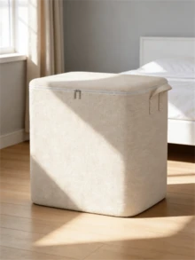 1pc Foldable Fabric Storage Bag, Portable Clothes Organizer Bag With Reinforced Handle And Zipper, Suitable For Wardrobe, Bedroom, Under Bed Storage, Home Organization Box, Also Suitable For Back To School - White - View 12