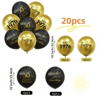 20个印有18岁、30岁、40岁、50岁、80岁及相应年份字样的生日庆祝气球，10英寸黑色和金色乳胶生日快乐气球，适合所有年龄段的生日派对装饰和庆祝活动、周年纪念日、家庭聚会和庆祝活动。 - 黑金色 - 查看 5