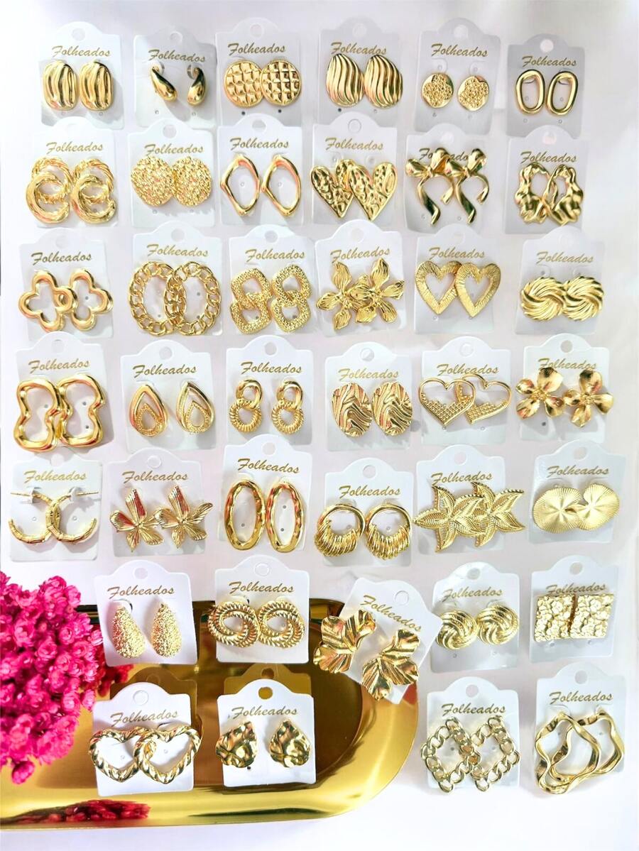 Gold Plated Earrings Kit, Women's Fashion Jewelry, Assorted Models - KIT 10 PAIRS - View 1