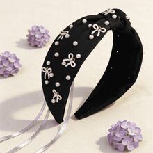1 Pc/Set Stylish Wide Bow Hairband With A Knotted Design. Fashionable Women's Hair Accessory. Perfect Birthday Or Valentine's Day Gift. - 黑色 - 查看 3