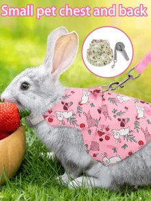 One Set Of Cute Print Series Fashion Rabbit Suit For Outing, For Rabbits Bunny Outfit With Harness & Leash - Cute Matching Outfits Suitable For Parties, Couples, Outdoor Walks - Comfortable Costume, For Lost & Training - Multicolor - View 1